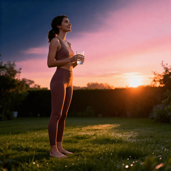 Woman practicing grounding and hydration morning rituals for hormone balance